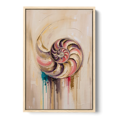 Nautilus Spiral in Blush and Gold - Oak Framed Canvas Wall Art - Front
