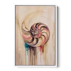 Nautilus Spiral in Blush and Gold - White Framed Canvas Wall Art - Front
