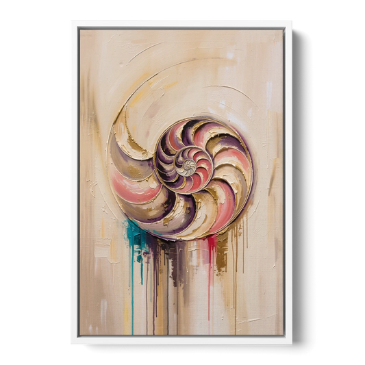 Nautilus Spiral in Blush and Gold - White Framed Canvas Wall Art - Front