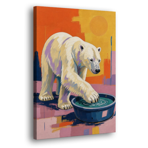 Navy Blue Bathroom Wall Art with Polar Bear Paw - Canvas Wall Art - Side
