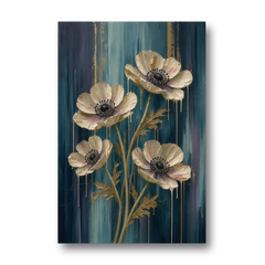 Navy Blue Floral Wall Art with White Anemones - Canvas Wall Art - Front