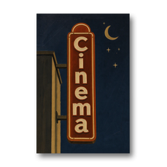 Navy Blue Wall Art Cinema Blade Sign at Night - Canvas Wall Art - Front