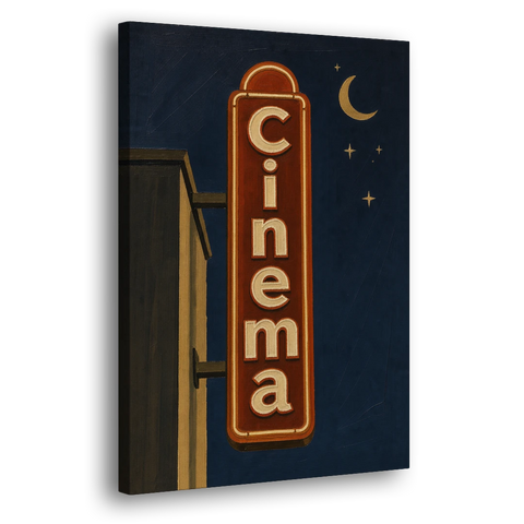 Navy Blue Wall Art Cinema Blade Sign at Night - Canvas Wall Art - Side