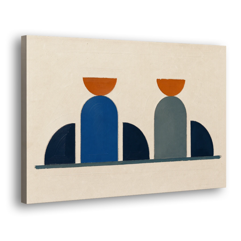 Navy Blue Wall Decor with Two Orange Suns - Canvas Wall Art - Side