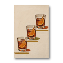 Negroni Wall Art with Three Orange Slices - Canvas Wall Art - Front