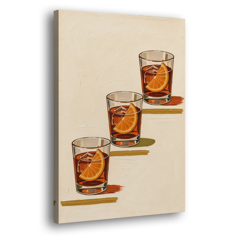 Negroni Wall Art with Three Orange Slices - Canvas Wall Art - Side