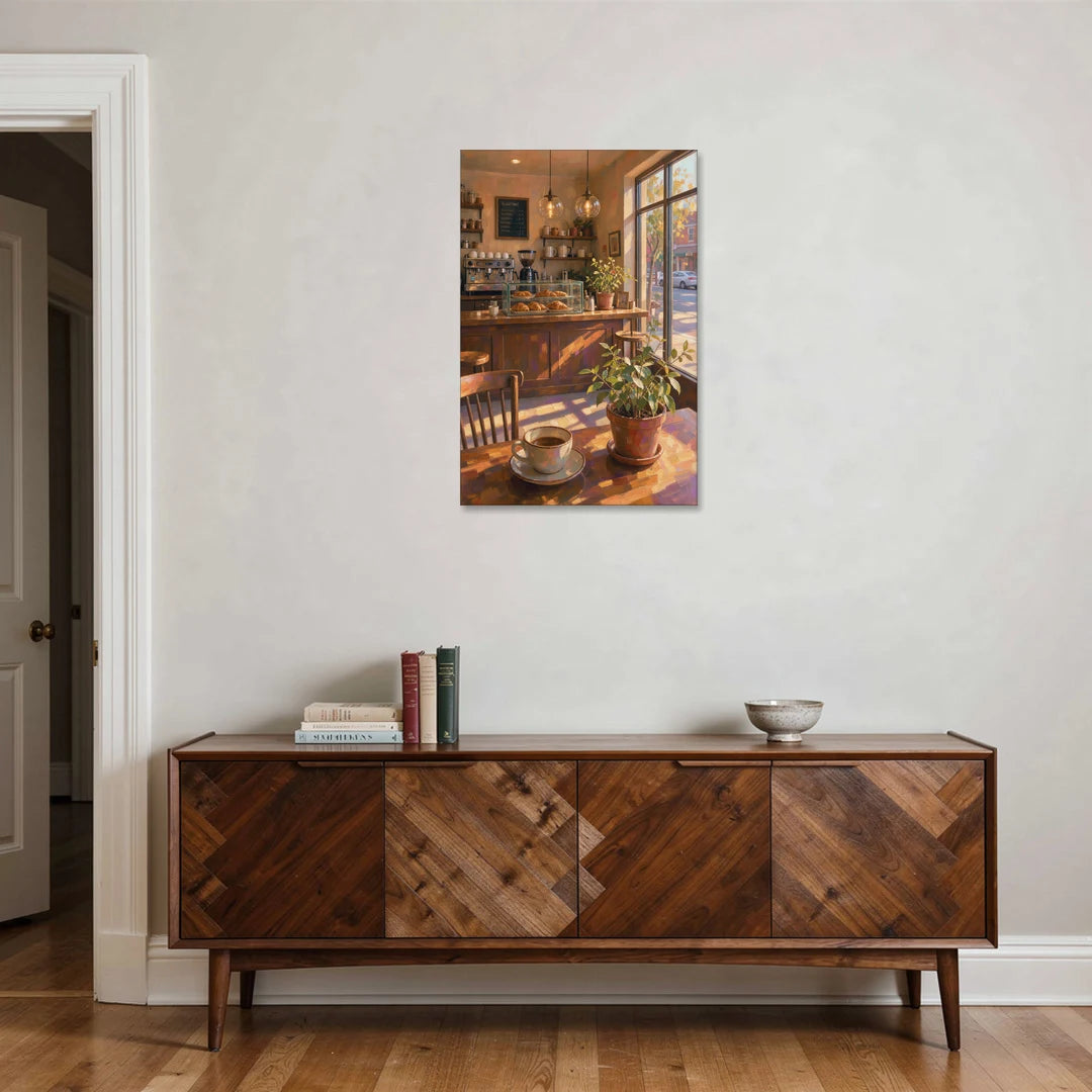 Neighborhood Coffee Shop at Golden Hour - Canvas Wall Art - Coffee Table - 24x36