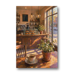 Neighborhood Coffee Shop at Golden Hour for the Kitchen - Canvas Wall Art - Front