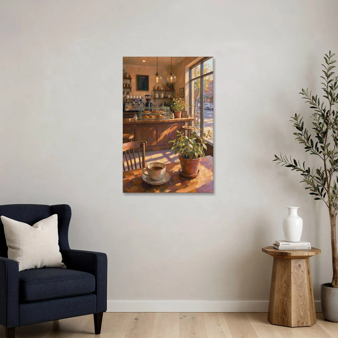 Neighborhood Coffee Shop at Golden Hour - Canvas Wall Art - Sofa - 24x36