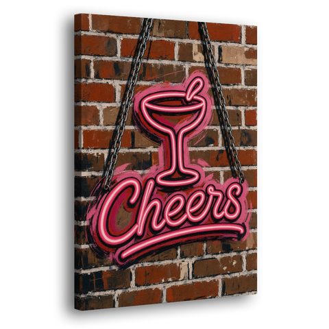 Neon Sign Wall Art Cheers Coupe on Brick - Canvas Wall Art - Side
