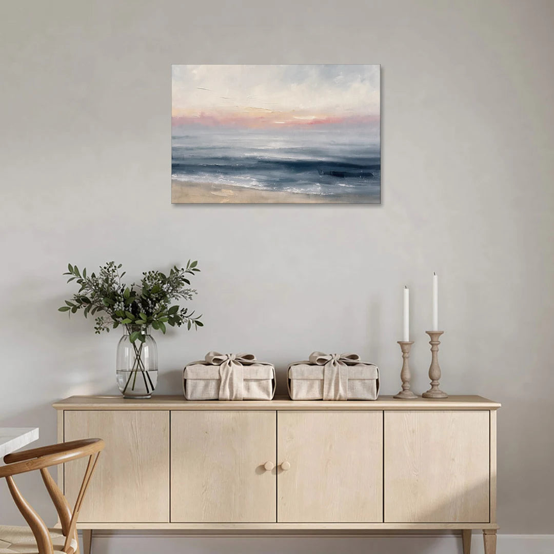 Neutral Abstract Painting of a Blush Horizon - Canvas Wall Art - Coffee Table - 36x24