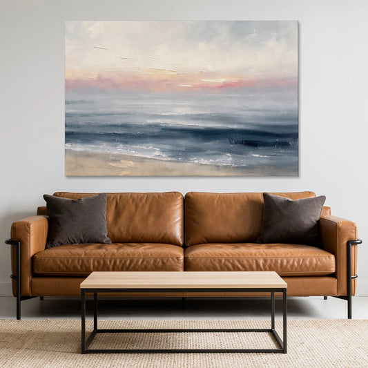 Neutral Abstract Painting of a Blush Horizon - Canvas Wall Art - Sofa - 60x40