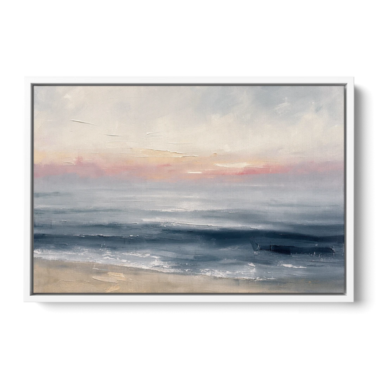 Neutral Abstract Painting of a Blush Horizon - White Framed Canvas Wall Art - Front