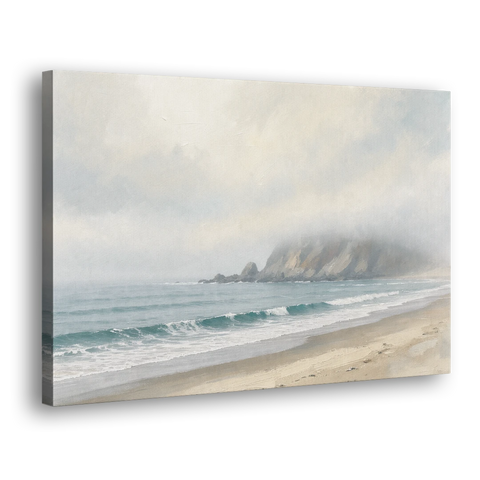 Neutral Bedroom Wall Art of a Foggy Headland - Canvas Wall Art - Side