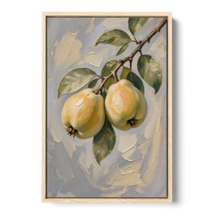 Neutral Botanical Wall Art of a Quince Branch - Oak Framed Canvas Wall Art - Front