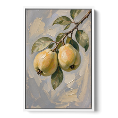Neutral Botanical Wall Art of a Quince Branch - White Framed Canvas Wall Art - Front