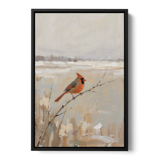 Neutral Christmas Willow Twig Cardinal - Black Framed Canvas Wall Art - Front