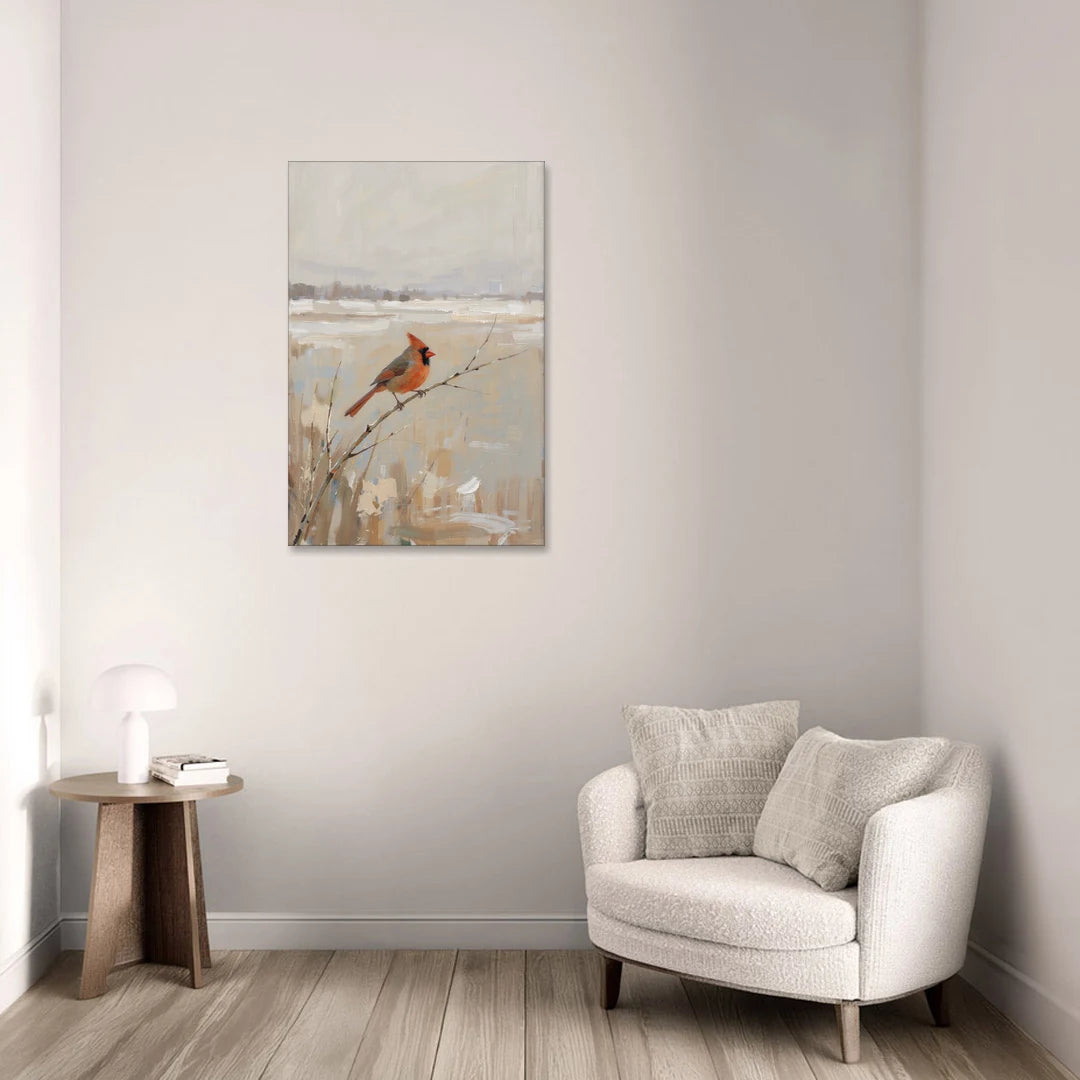 Neutral Christmas Willow Twig Cardinal - Canvas Wall Art - Sofa - 24x36