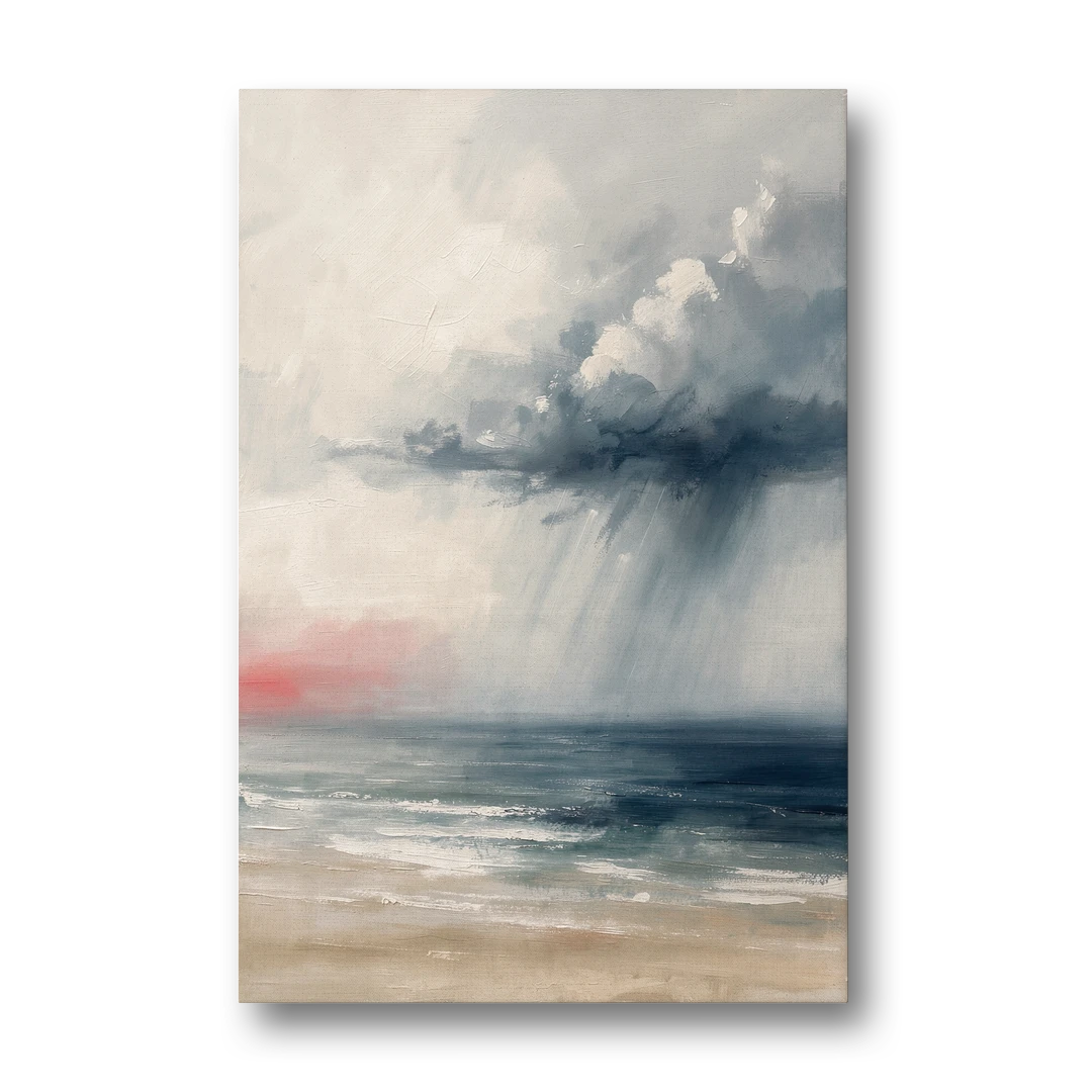 Neutral Distant Rain Squall Over a Calm Sea - Canvas Wall Art - Front