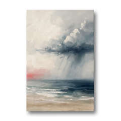 Neutral Distant Rain Squall Over a Calm Sea - Canvas Wall Art - Front
