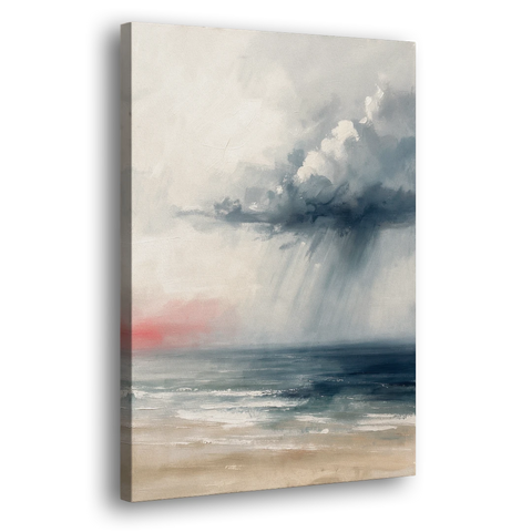Neutral Distant Rain Squall Over a Calm Sea - Canvas Wall Art