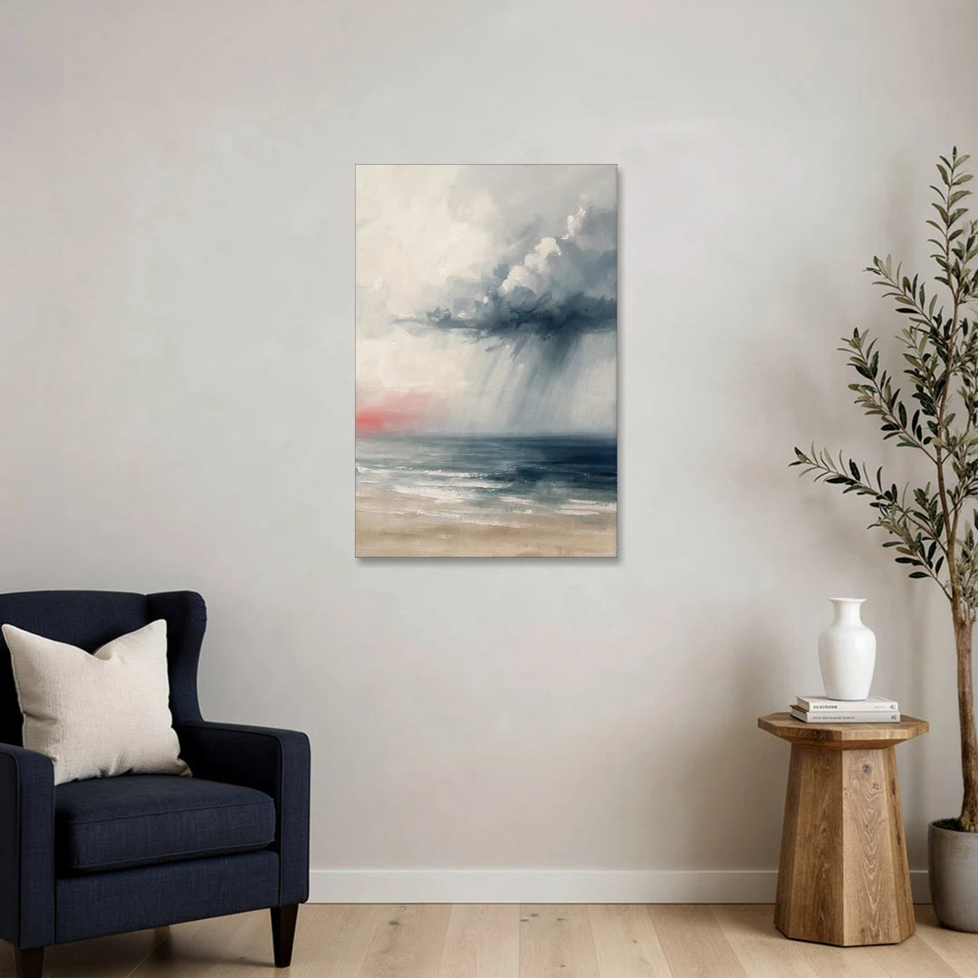 Neutral Distant Rain Squall Over a Calm Sea - Canvas Wall Art - Sofa - 24x36