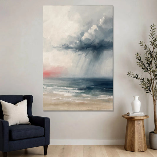 Neutral Distant Rain Squall Over a Calm Sea - Canvas Wall Art - Sofa - 40x60