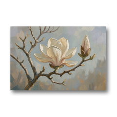 Neutral Flower Painting of a Cream Magnolia Branch - Canvas Wall Art - Front