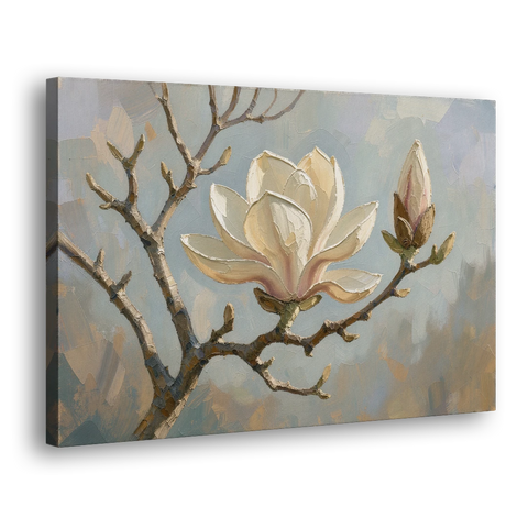 Neutral Flower Painting of a Cream Magnolia Branch - Canvas Wall Art - Side