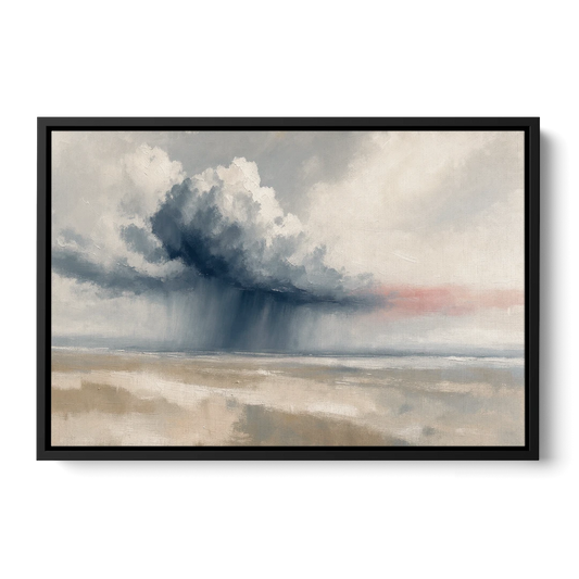 Neutral Landscape of Passing Rain Over the Plain - Black Framed Canvas Wall Art - Front
