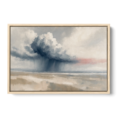 Neutral Landscape of Passing Rain Over the Plain - Oak Framed Canvas Wall Art - Front