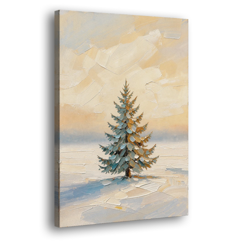 Neutral Minimalist Christmas Tree Art on Ivory Snow - Canvas Wall Art