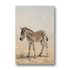 Neutral Safari Nursery Decor with a Wobbly Zebra Foal - Canvas Wall Art - Front