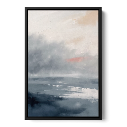 Neutral Sea Fog on Calm Water - Black Framed Canvas Wall Art - Front