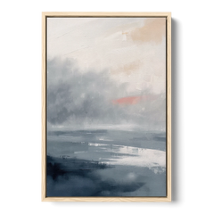 Neutral Sea Fog on Calm Water - Oak Framed Canvas Wall Art - Front