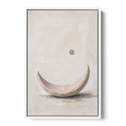 Neutral Wall Art for Bedroom with Blush Crescent Cradle - White Framed Canvas Wall Art - Front