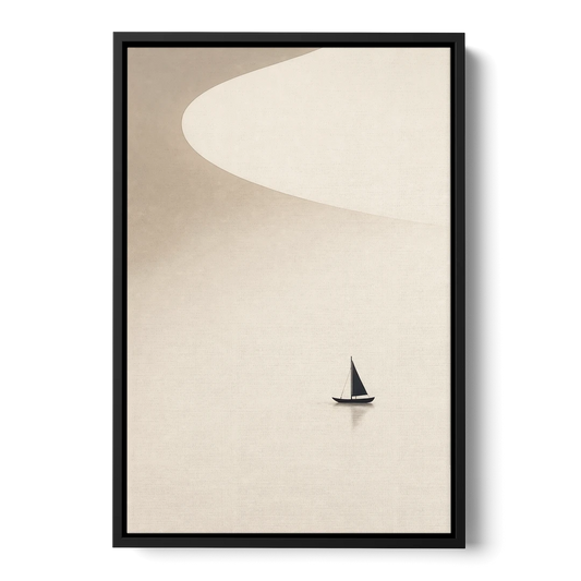 Neutral Wall Art of a Becalmed Sailboat - Black Framed Canvas Wall Art - Front