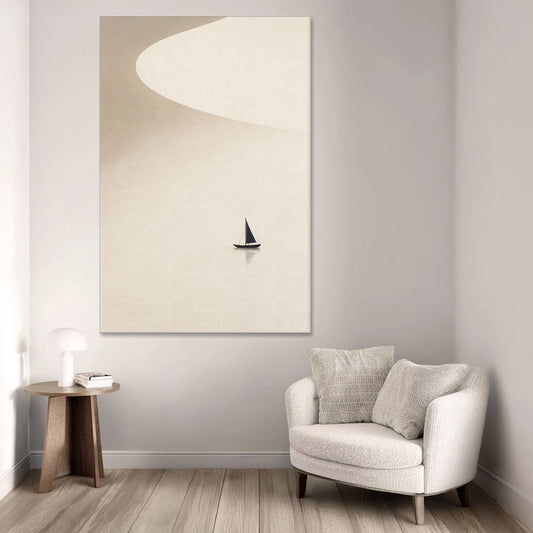 Neutral Wall Art of a Becalmed Sailboat - Canvas Wall Art - Sofa - 40x60