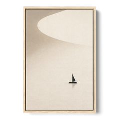 Neutral Wall Art of a Becalmed Sailboat - Oak Framed Canvas Wall Art - Front