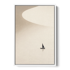 Neutral Wall Art of a Becalmed Sailboat - White Framed Canvas Wall Art - Front