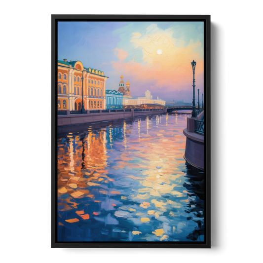 Neva River Reflections - Black Framed Canvas Wall Art - Front