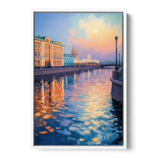 Neva River Reflections - White Framed Canvas Wall Art - Front