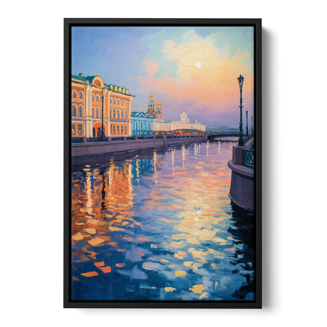 Neva River Reflections Front - Black Canvas Wall Art