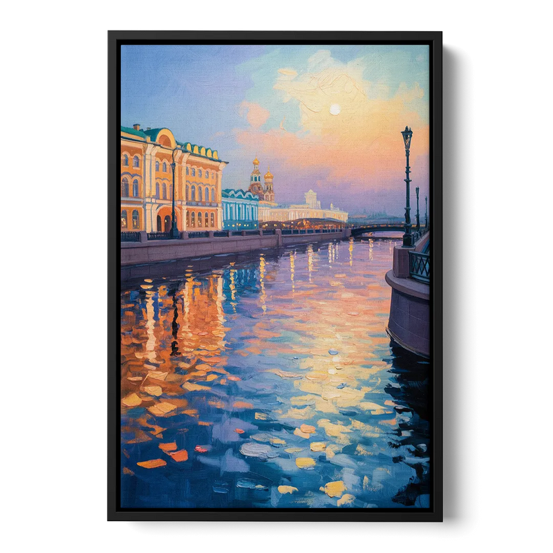 Neva River Reflections Front - Black Canvas Wall Art