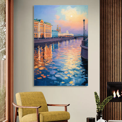 Neva River Reflections Living Room - Canvas Wall Art