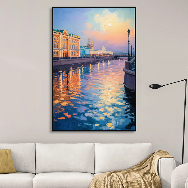 Neva River Reflections Sitting Room - Black Canvas Wall Art