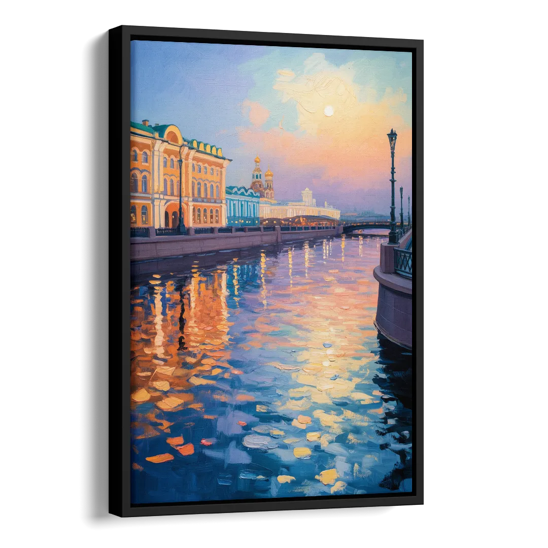 Neva River Reflections Side - Black Canvas Wall Art