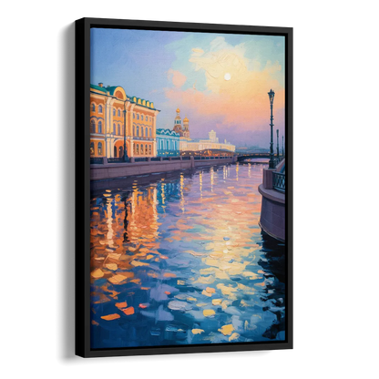 Neva River Reflections Side - Black Canvas Wall Art