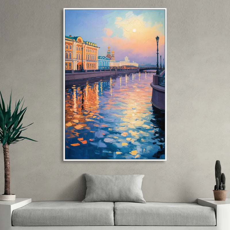 Neva River Reflections Sitting Room - White Canvas Wall Art