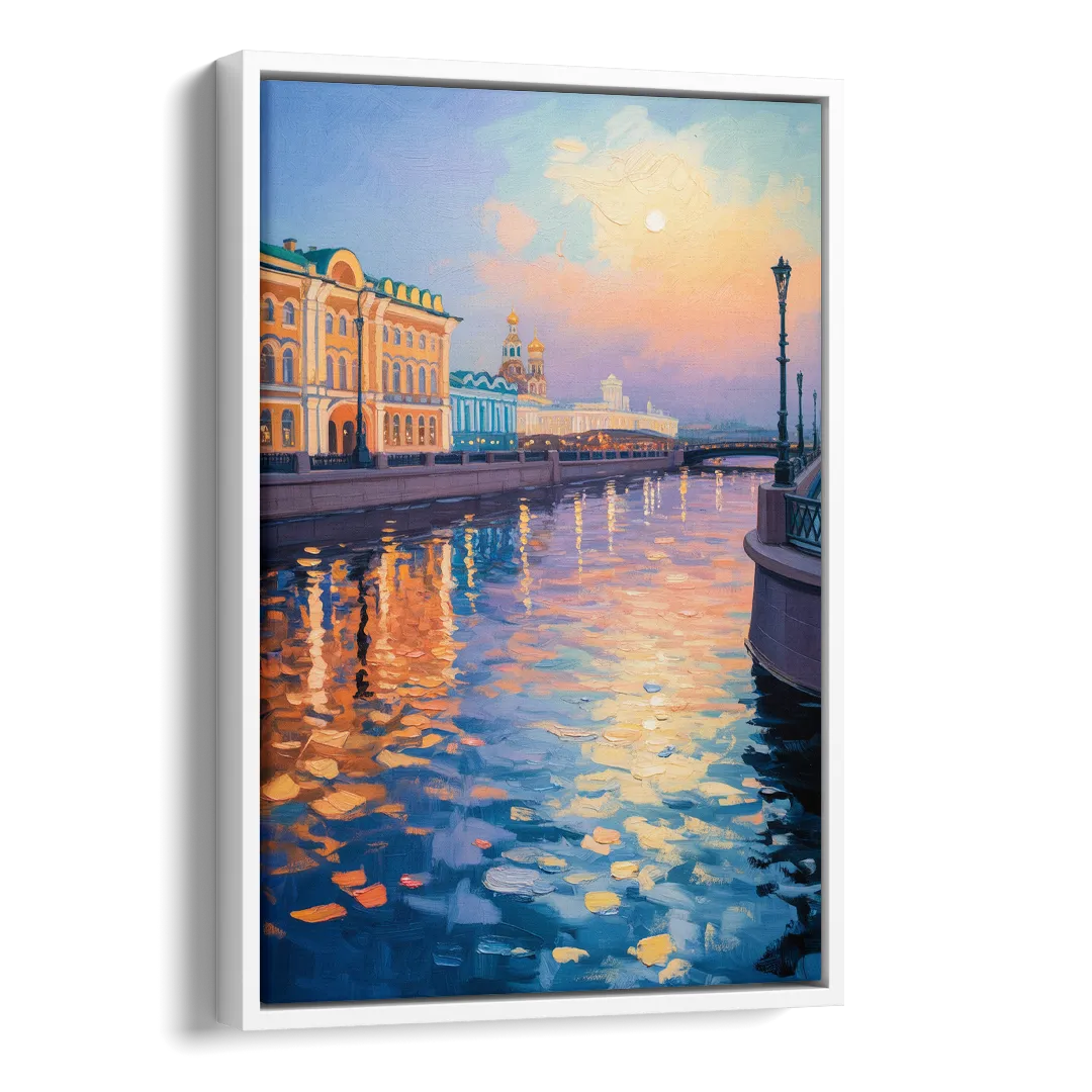 Neva River Reflections Side - White Canvas Wall Art